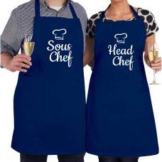 Head Chef Sous Chef Couple Matching Set Kitchen Partners Printed Adult Unisex Apron 